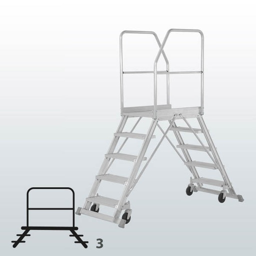 [015873] Escalera móvil con plataforma, acceso por dos lados y 3 escalones - Dim.: 1300x890x1760h mm - Aluminio