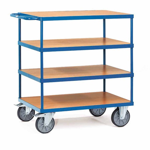 [015922] Carro de transporte para taller con 4 estantes fijos de madera - Dim. plataforma 1.000 x 700 mm - Azul ral 5007