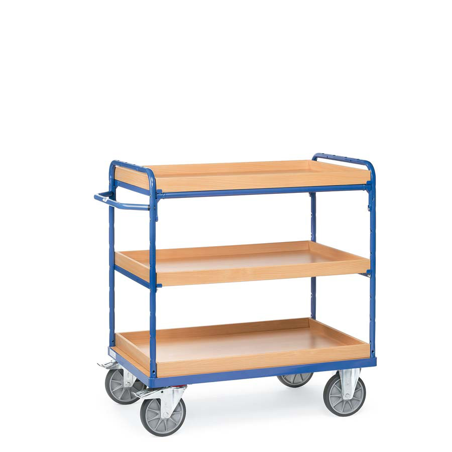 [016312] Carro de taller con estante de madera con reborde tipo bandeja - Dim. plataforma 850 x 500 mm - Azul ral 5007