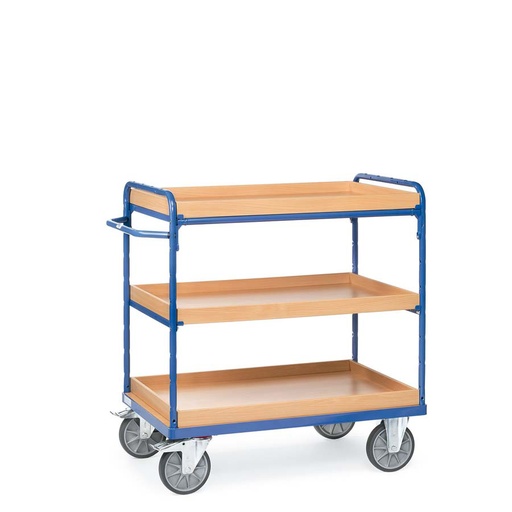 [016312] Carro de taller con estante de madera con reborde tipo bandeja - Dim. plataforma 850 x 500 mm - Azul ral 5007