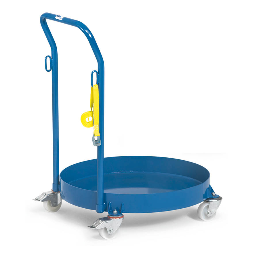 [016319] Rodador de bidones de 200 litros con tirador y correa de amarre - Dim.: Ø650 x 1350h mm - Azul Ral 5007