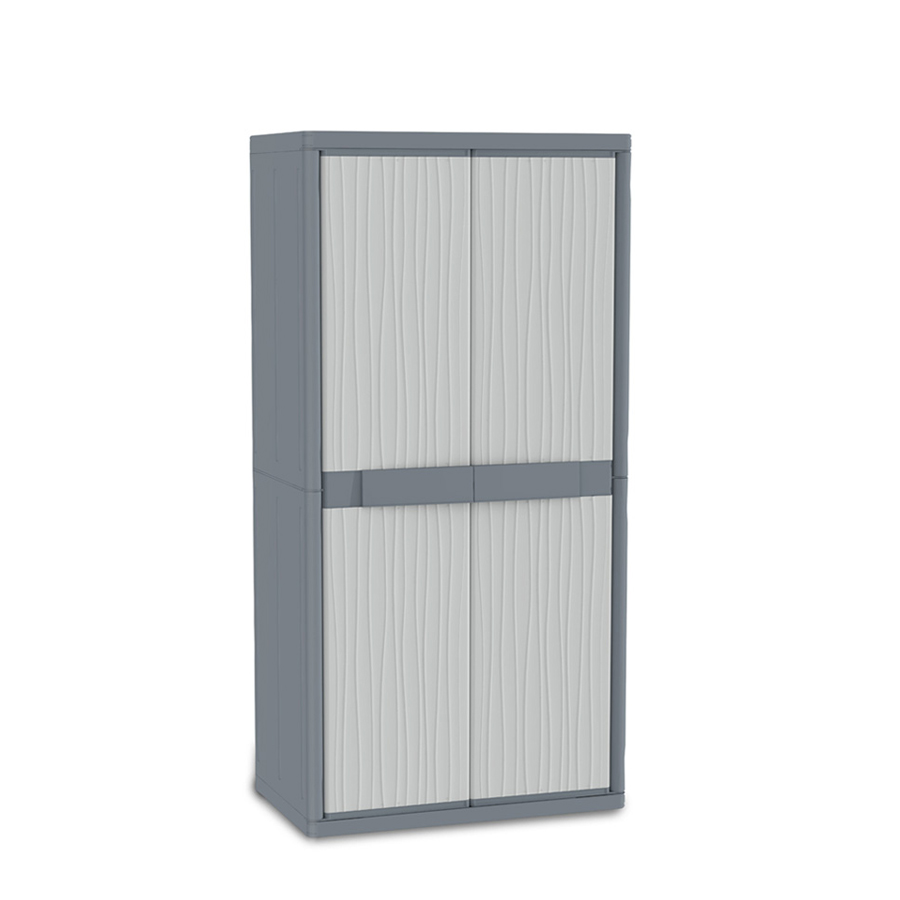 [016321] Armario de plástico con 2 puertas, hueco para escoba, 1 estante y 3 estantes pequeños - Dim.: 897x537x1800h mm - Gris
