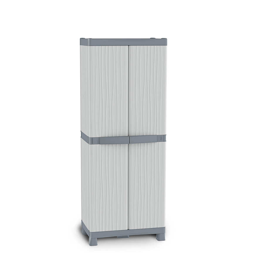 [016323] Armario de plástico con 2 puertas, hueco para escoba, 4 estantes, 4 bandejas y 2 ganchos - Dim.: 700x438x1818h mm - Gris