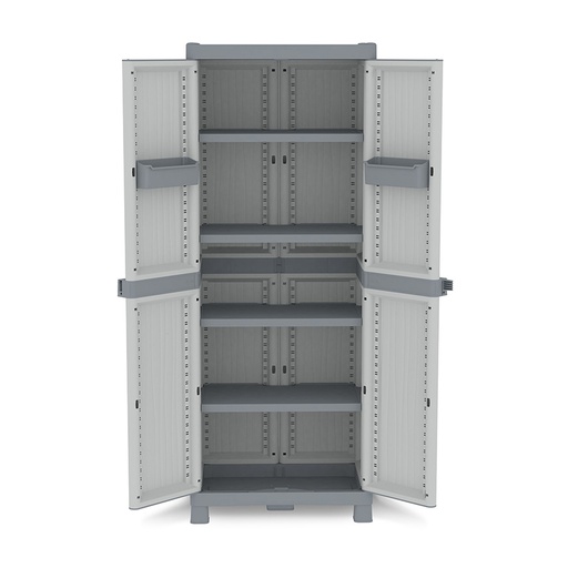 [016324] Armario de plástico con 2 puertas, 4 estantes y 2 bandejas - Dim.: 700x438x1818h mm - Gris