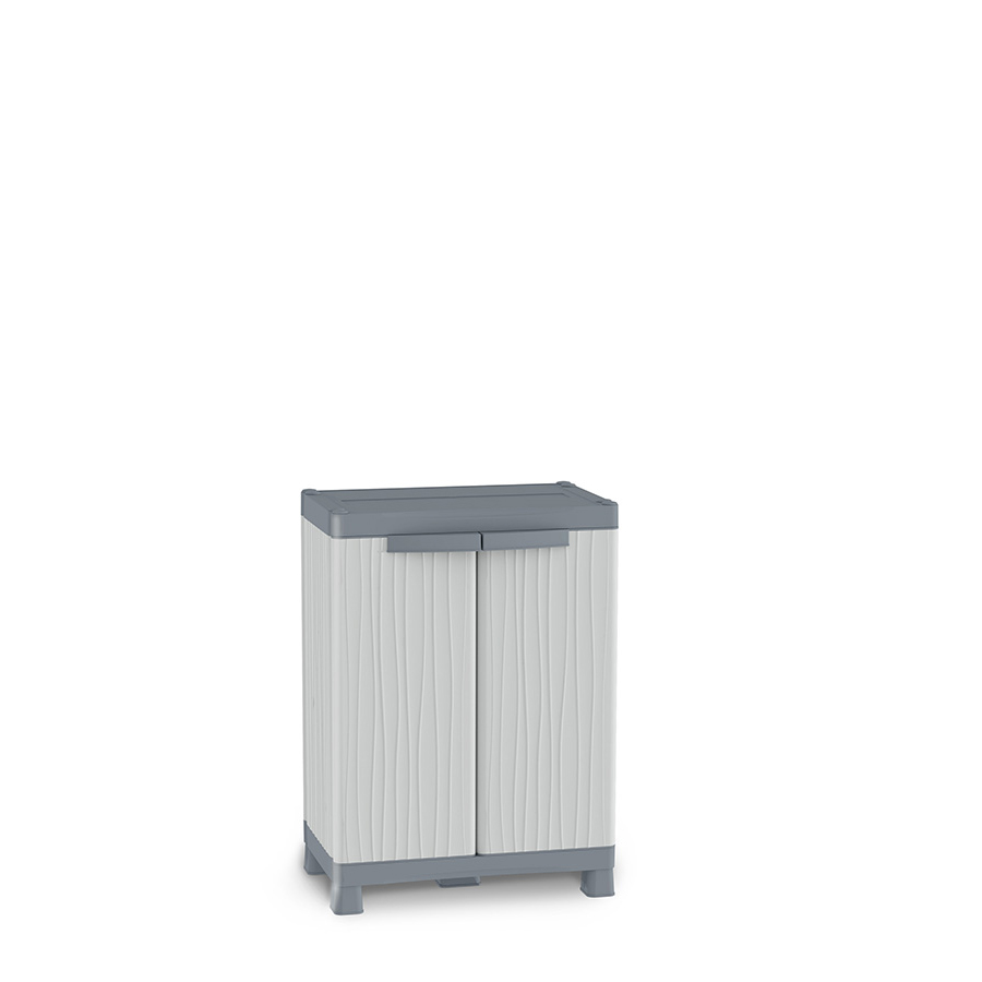[016327] Armario de plástico con 2 puertas, 2 estantes y 2 bandejas - Dim.: 700x438x976h mm - Gris