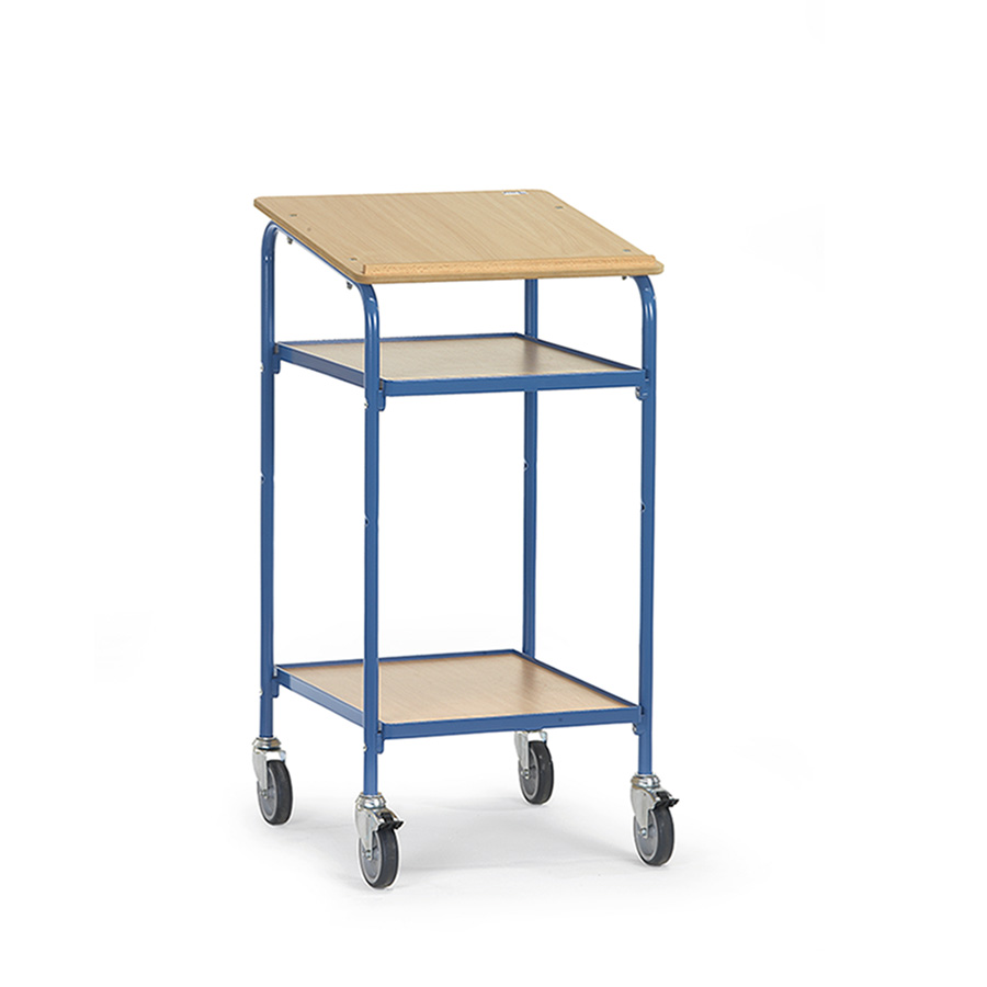 [016373] Carro para taller tipo escritorio con atril inclinado - Dim. 500x600x1195h mm - Gris ral 7035 y Azul ral 5007