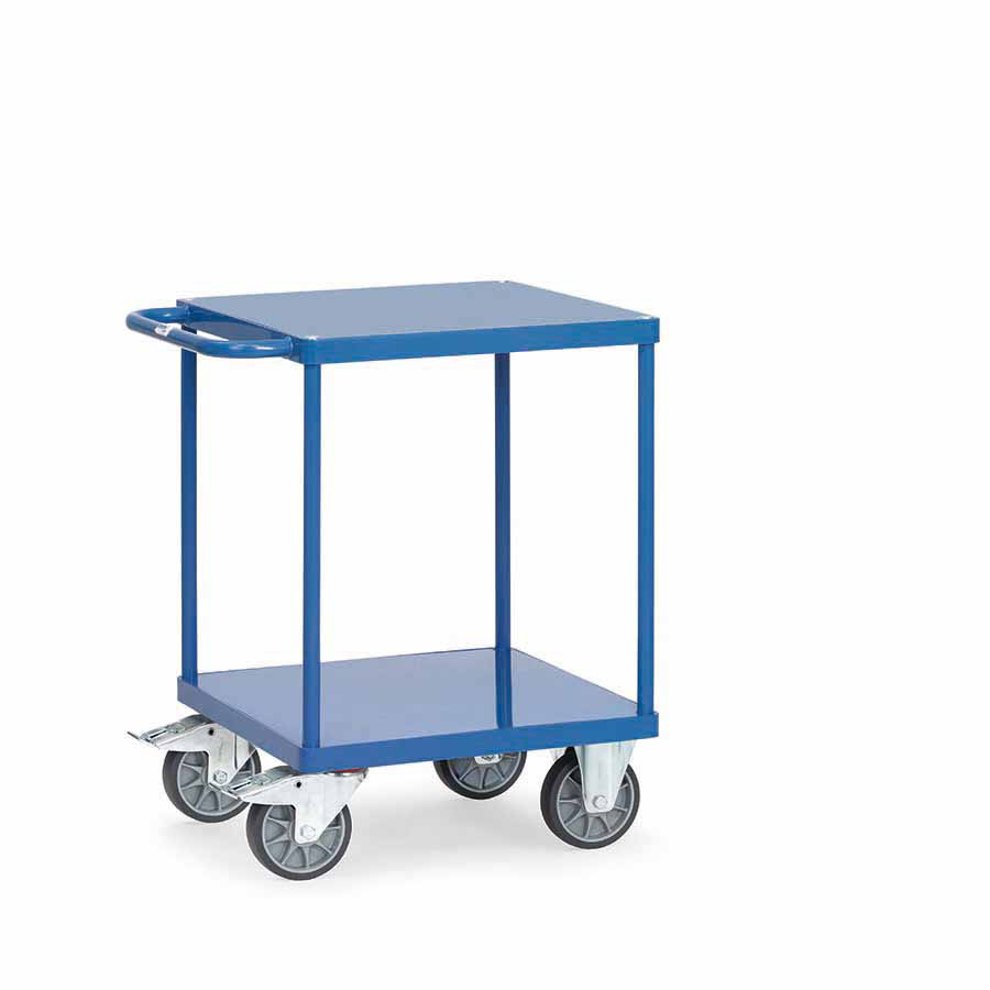 [016383] Carro de transporte para taller con 2 estantes fijos de acero - Dim. plataforma 600 x 600 mm - Azul ral 5007