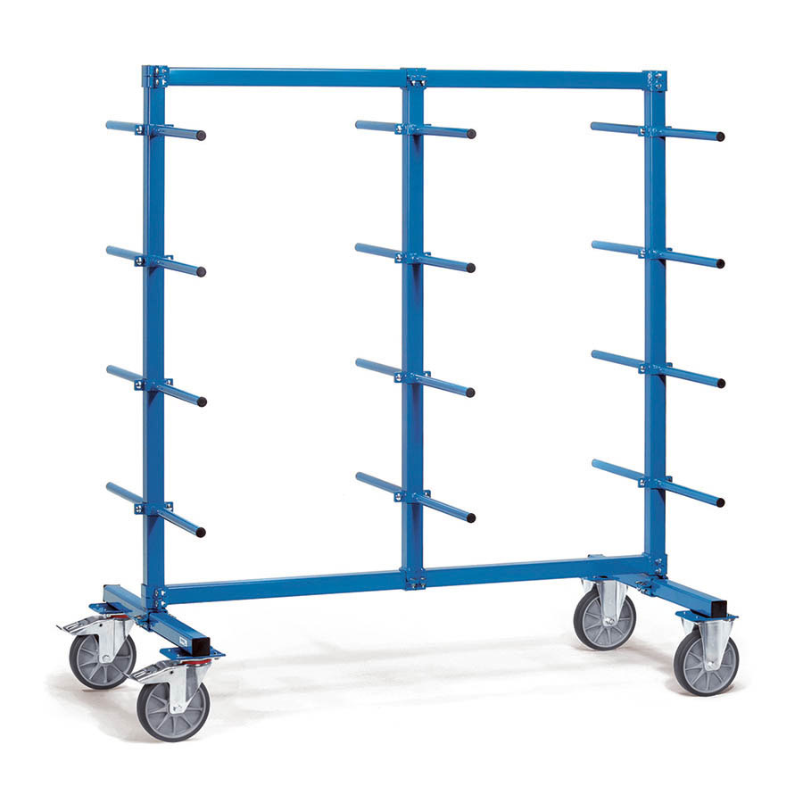 [016385] Carro para barras y tubos con brazos con recubrimiento en PVC - Dim. base 1.200 x 800 mm - Azul ral 5007