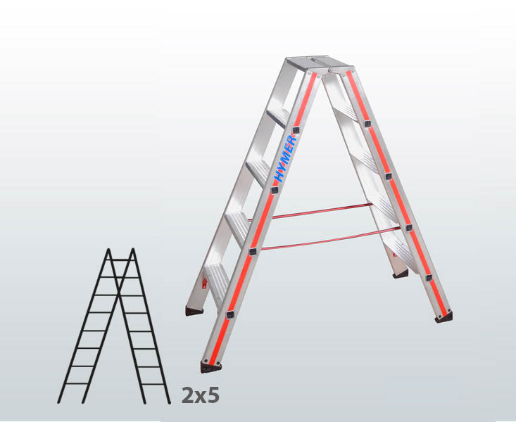 [016392] Escalera manual de tijera con acceso por 2 lados para uso experto con 2x5 escalones - Aluminio 