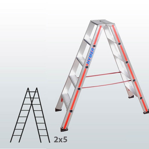 [016392] Escalera manual de tijera con acceso por 2 lados para uso experto con 2x5 escalones - Aluminio 