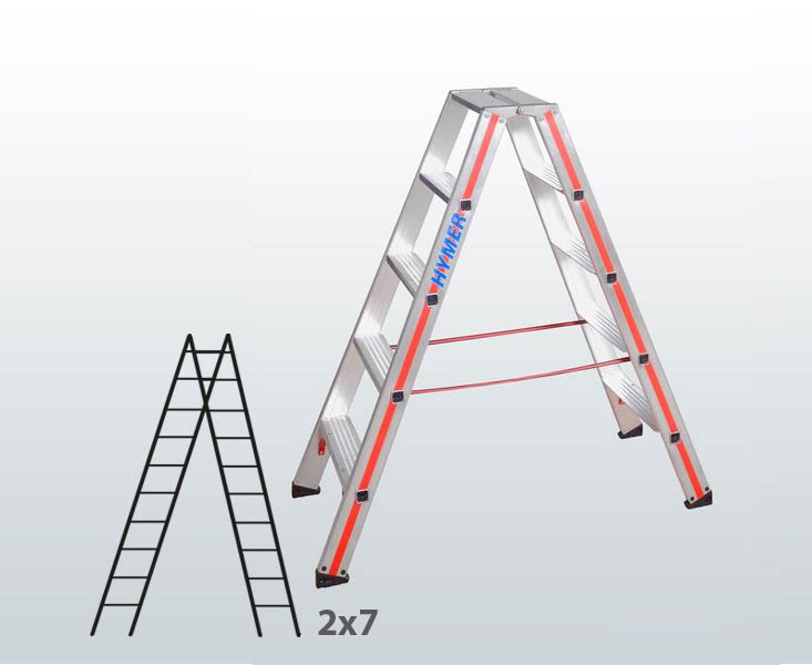 [016393] Escalera manual de tijera con acceso por 2 lados para uso experto con 2x7 escalones - Aluminio 