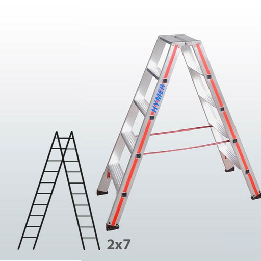 [016393] Escalera manual de tijera con acceso por 2 lados para uso experto con 2x7 escalones - Aluminio 