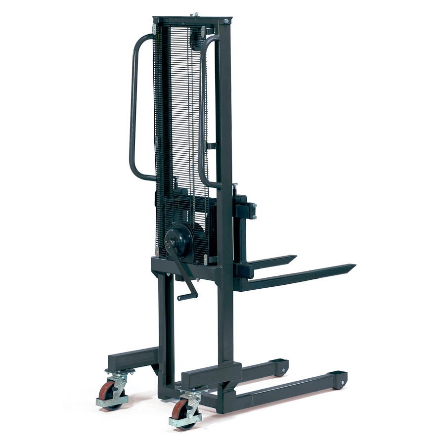 [016468] Apilador manual con manivela (ancho horquillas regulable de 150 a 690 mm) - Carga 250 kg - Elevación 1560 mm - Gris ral 7016