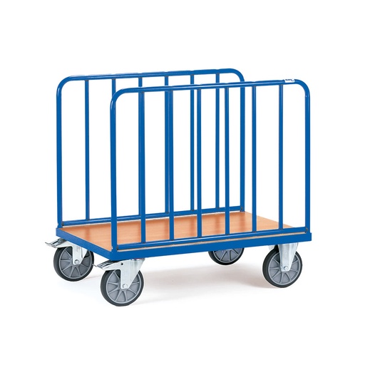 [016485] Carro de plataforma de madera con 2 paredes laterales tubulares - Dim. plataforma de madera 1.000x600 mm - Azul Ral 5007