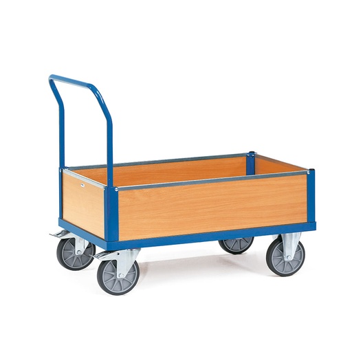 [016548] Carro de plataforma de madera con 4 paredes de madera 250h mm - Dim. plataforma de madera 1.000 x 700 mm - Azul Ral 5007