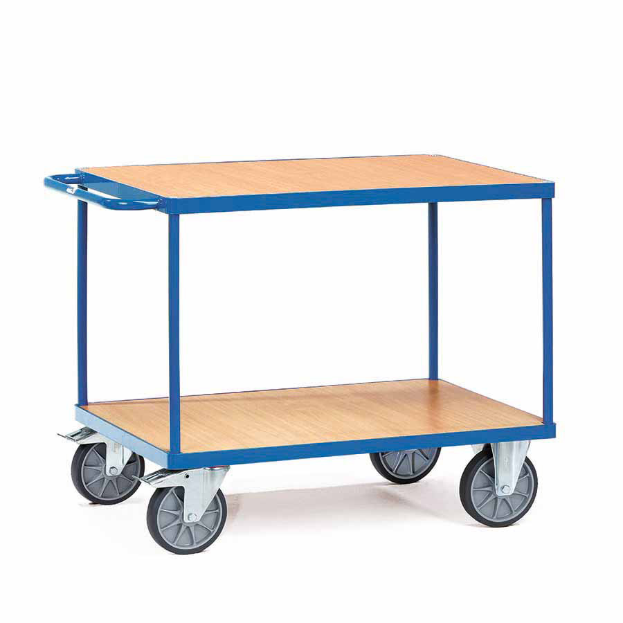 [016550] Carro de transporte para taller con 2 estantes fijos de madera - Dim. plataforma 1.000 x 600 mm - Azul ral 5007