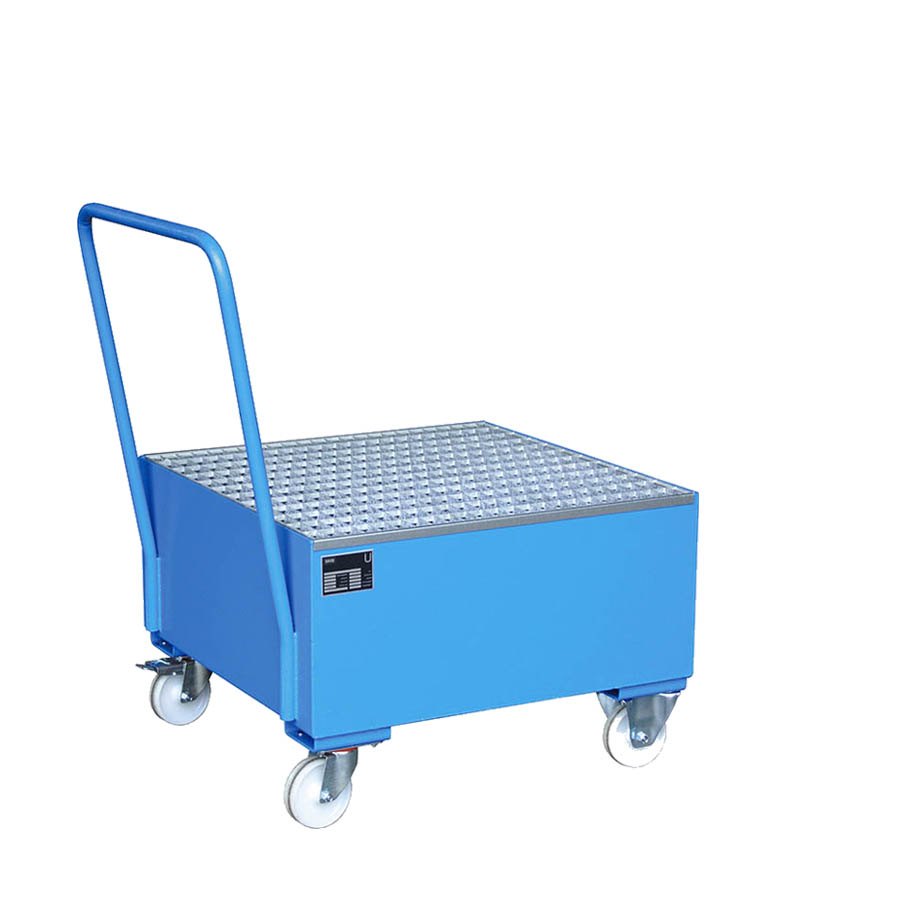 [016629] Cubeto de retención con rejilla, ruedas y tirador para 1 bidón de 200 lts - Dim.: 800x800x615h mm - Acero pintado