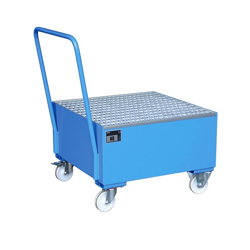 [016629] Cubeto de retención con rejilla, ruedas y tirador para 1 bidón de 200 lts - Dim.: 800x800x615h mm - Acero pintado