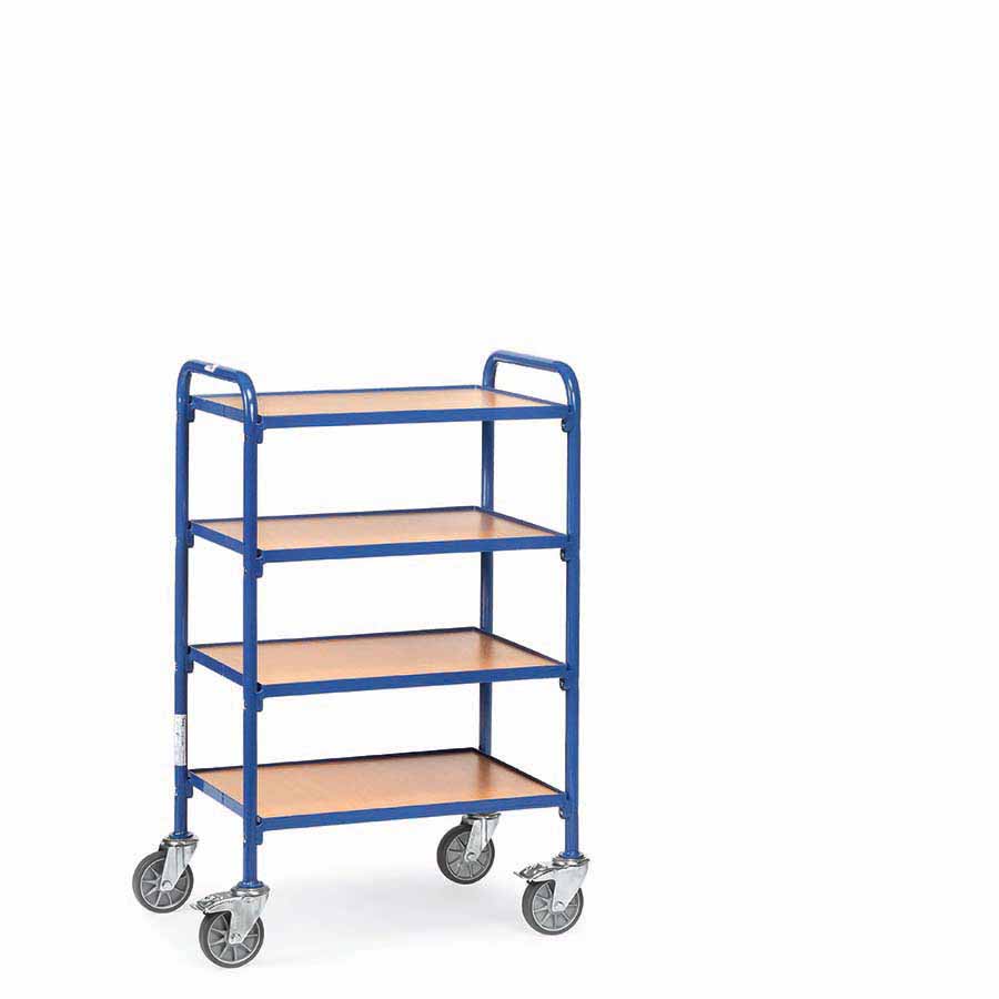 [016653] Carro porta cajas Eurobox con estante de madera (sin cajas) - Dim. plataforma 630 x 470 mm - Azul ral 5007