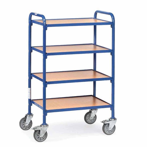 [016653] Carro porta cajas Eurobox con estante de madera (sin cajas) - Dim. plataforma 630 x 470 mm - Azul ral 5007