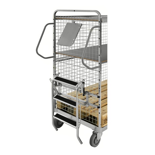 [017796] Escalera metálica escamoteable de 3 peldaños y asas para carro - Galvanizado