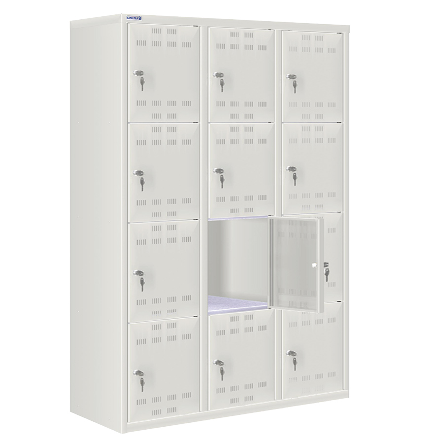 [020551] Taquilla metálica para vestuario con 12 puertas y cerradura cilindro - Dim.: 1195x500x1750h mm - Gris ral 7035