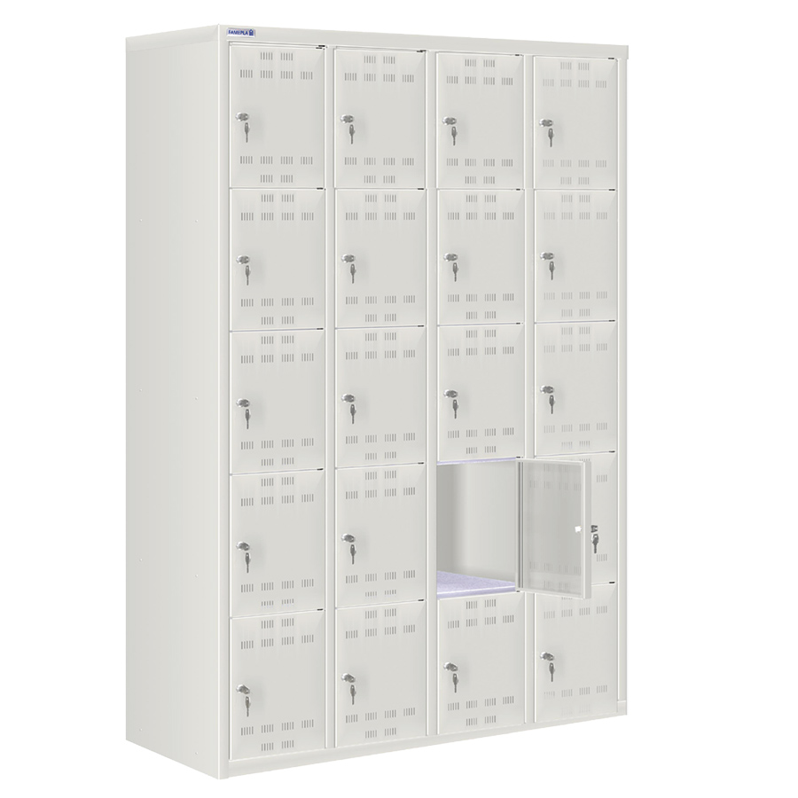 [020553] Consigna metálica con 20 puertas y cerradura cilindro - Dim.: 1195x500x1750h mm - Gris ral 7035