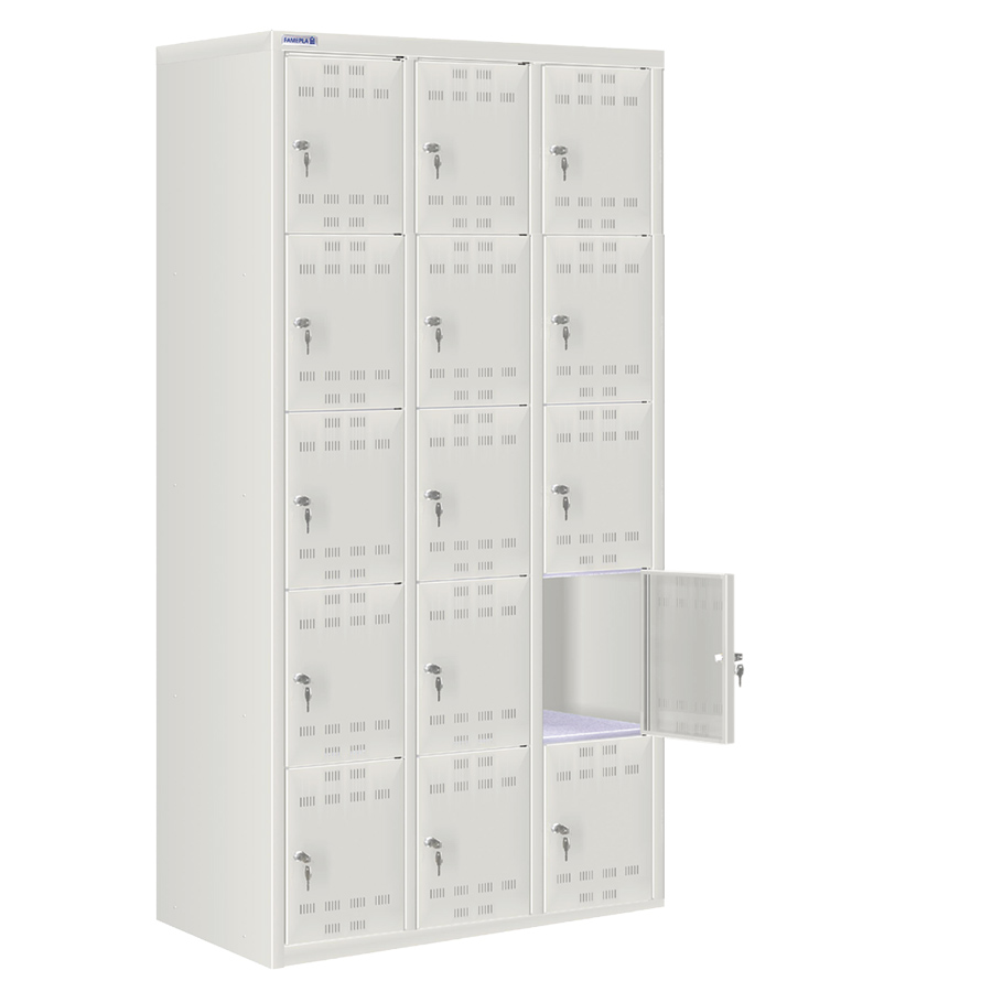 [020560] Consigna metálica con 15 puertas y cerradura cilindro - Dim.: 900x500x1750h mm - Gris ral 7035