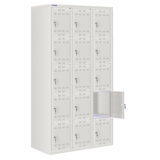 [020560] Consigna metálica con 15 puertas y cerradura cilindro - Dim.: 900x500x1750h mm - Gris ral 7035