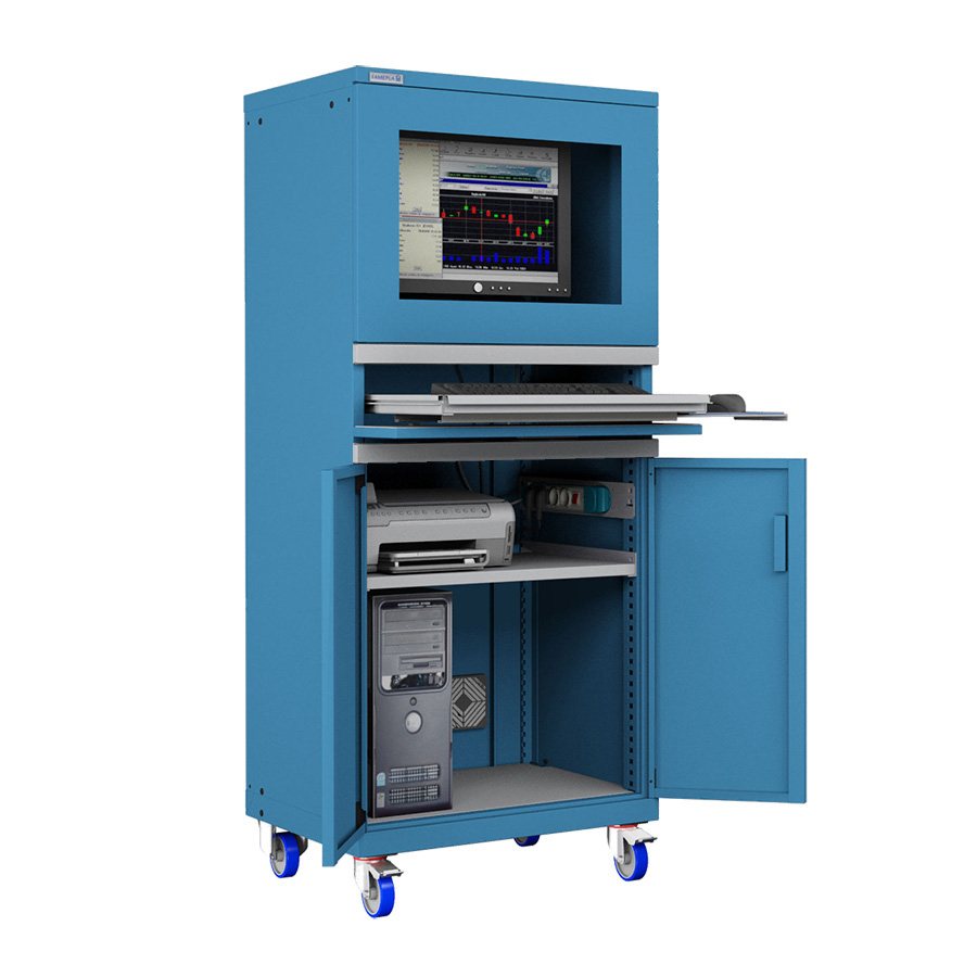 [020594] Armario con ruedas para protección de ordenadores - Dim.: 717x595x1762h mm - Azul ral 5012