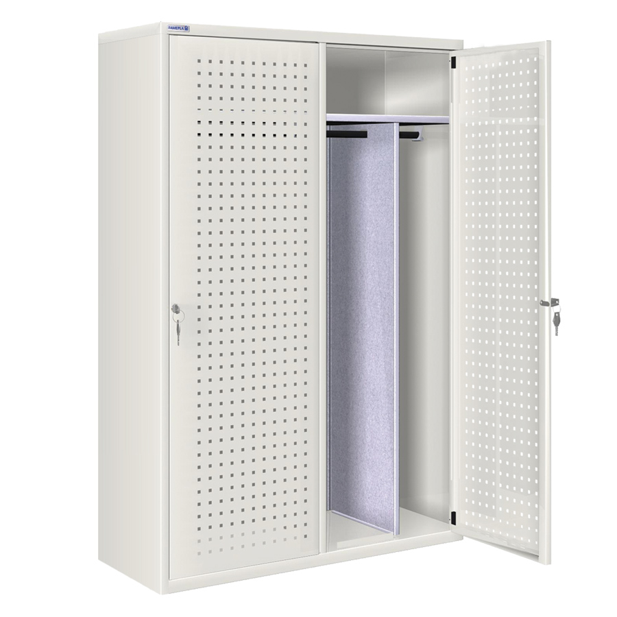 [020698] Ropero metálico con 2 puertas perforadas, divisor interior y cerradura - Dim.: 1145x500x1750h mm - Gris ral 7035