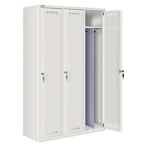 [020700] Ropero metálico con 3 puertas, divisor interior y cerradura de llave- Dim.: 1195x500x1750h mm - Gris ral 7035