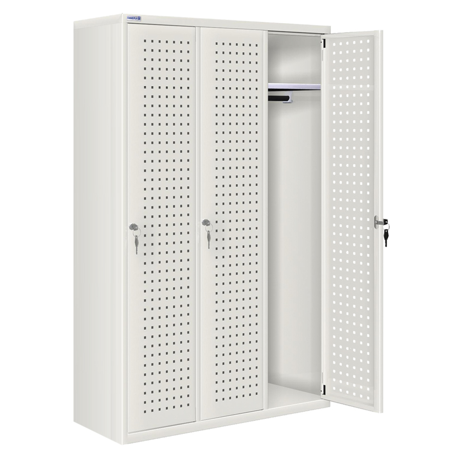 [020702] Ropero metálico con 3 puertas perforadas y cerradura de llave - Dim.: 1195x500x1750h mm - Gris ral 7035