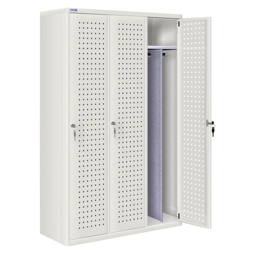 [020703] Ropero metálico con 3 puertas perforadas, divisor interior y cerradura de llave - Dim.: 1195x500x1750h mm - Gris ral 7035