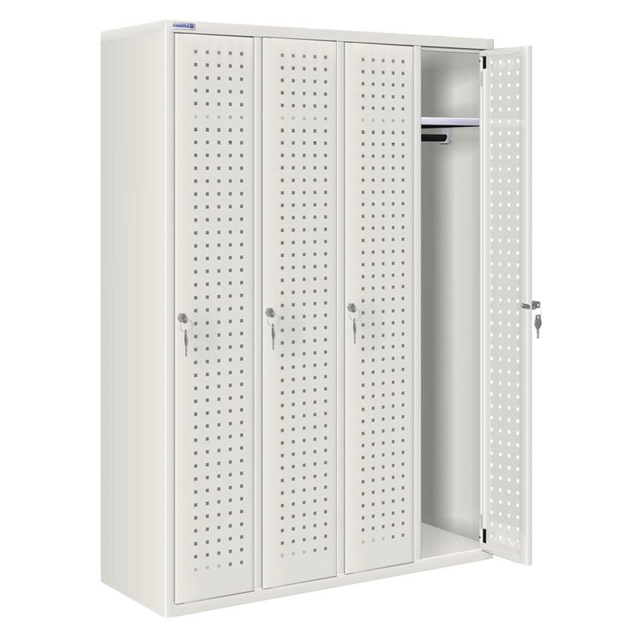 [020704] Ropero metálico con 4 puertas perforadas y cerradura de llave - Dim.: 1195x500x1750h mm - Gris ral 7035