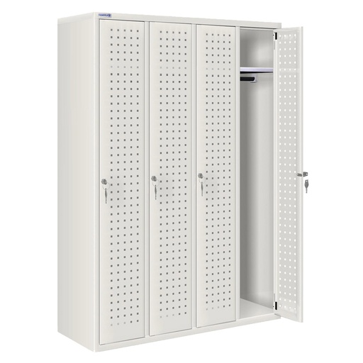 [020704] Ropero metálico con 4 puertas perforadas y cerradura de llave - Dim.: 1195x500x1750h mm - Gris ral 7035