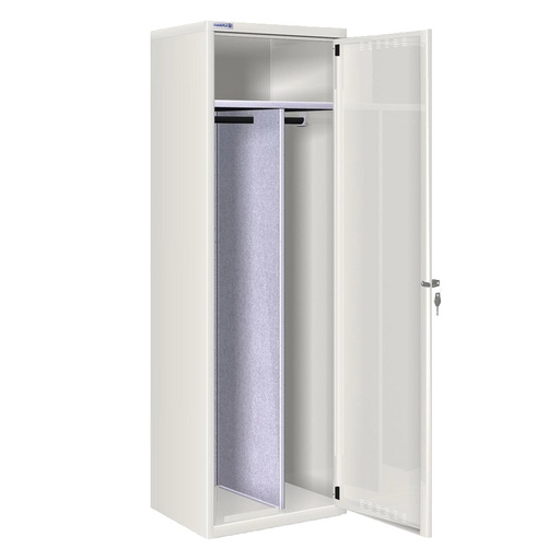 [020705] Ropero metálico con 1 puerta, divisor interior y cerradura de llave - Dim.: 585x500x1750h mm - Gris ral 7035
