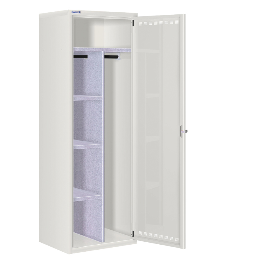 [020707] Ropero metálico 1 puerta, divisor interior con 5 huecos y cerradura de llave - Dim.: 585x500x1750h mm - Gris ral 7035