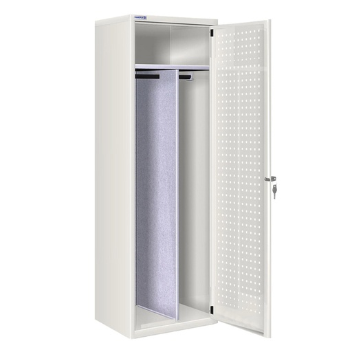 [020708] Ropero metálico con 1 puerta perforada, divisor interior y cerradura - Dim.: 585x500x1750h mm - Gris ral 7035