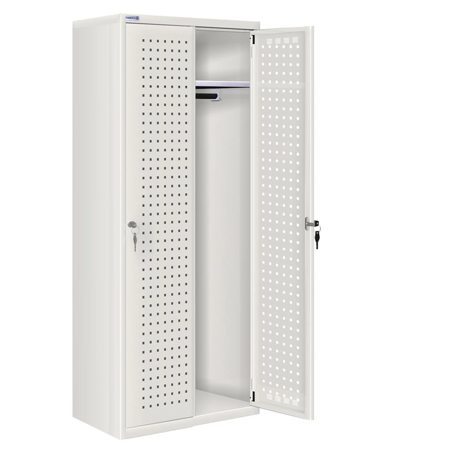 [020713] Ropero metálico con 2 puertas perforadas y cerradura de llave - Dim.: 805x500x1750h mm - Gris ral 7035