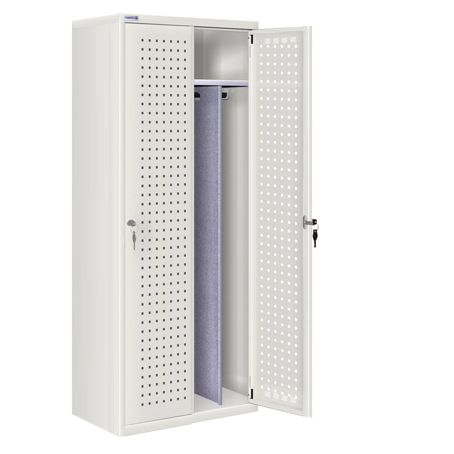 [020714] Ropero metálico con 2 puertas perforadas, divisor interior y cerradura de llave - Dim.: 805x500x1750h mm - Gris ral 7035