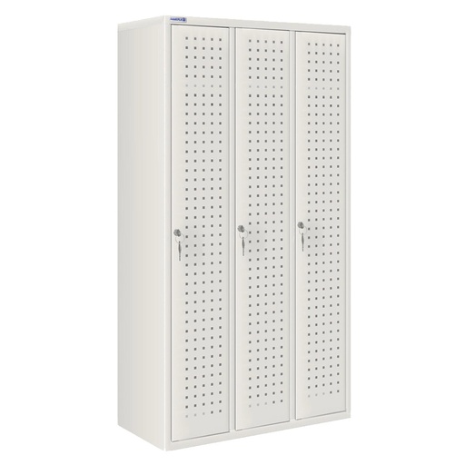 [020716] Ropero metálico con 3 puertas perforadas y cerradura - Dim.: 900x500x1750h mm - Gris ral 7035