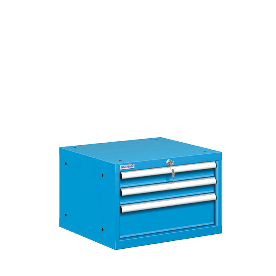 [021011] Cajonera metálica con 3 cajones - Dim.: 564x572x383h mm - Azul ral 5012