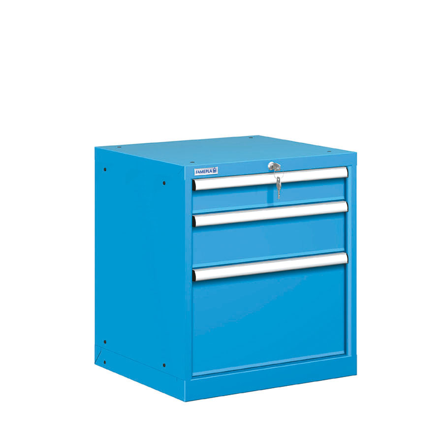 [021046] Cajonera metálica con 3 cajones - Dim.: 564x572x650h mm - Azul ral 5012