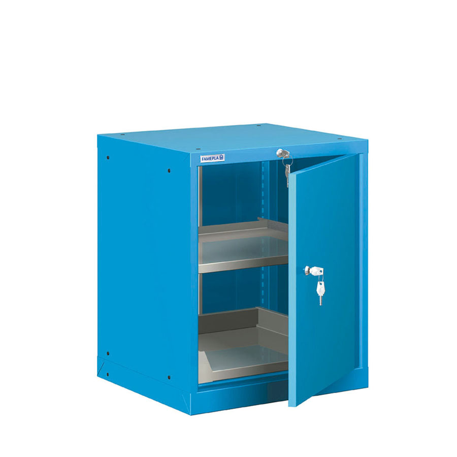 [021074] Cajonera metálica con 1 estante extraíble, 1 estante ajustable y 1 puerta - Dim.: 564x572x700h mm - Azul ral 5012