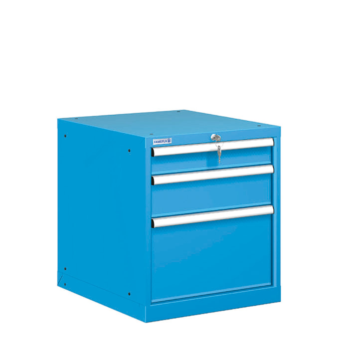 [021216] Cajonera metálica con 3 cajones - Dim.: 564x725x650h mm - Azul ral 5012