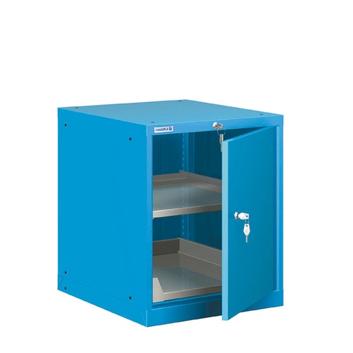[021244] Cajonera metálica con 1 estante ajustable, 1 estante extraíble y 1 puerta - Dim.: 564x725x700h mm - Azul ral 5012