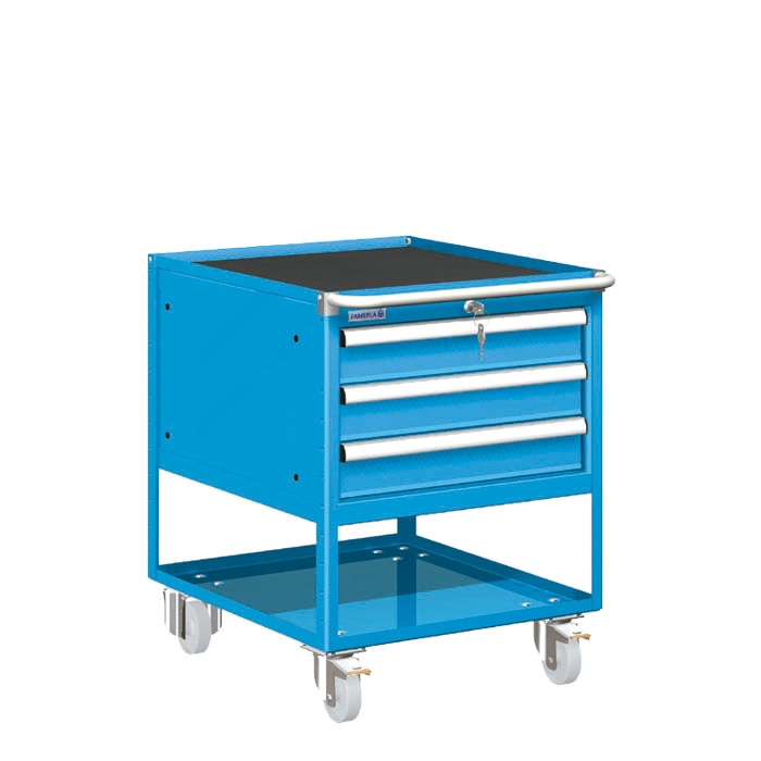 [021348] Carro cajonera móvil porta herramientas con 3 cajones - Dim.: 580x820x760h mm - Ruedas Ø100 mm nylon - Azul ral 5012