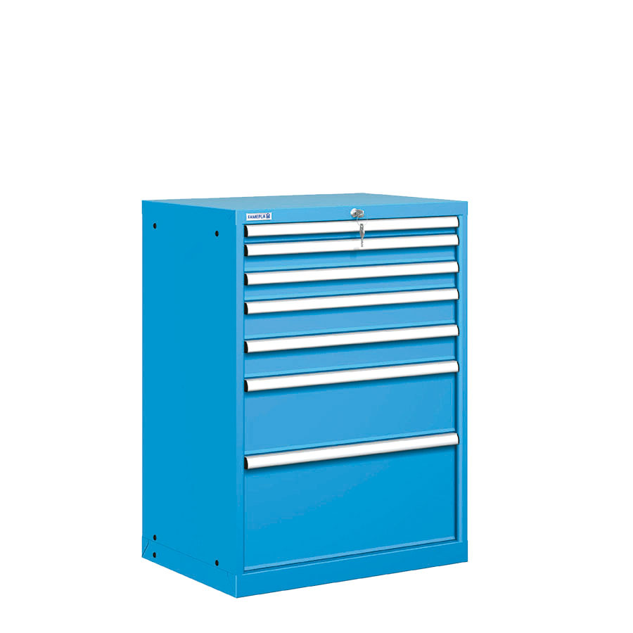 [021375] Cajonera metálica con 7 cajones - Dim.: 717x572x1000h mm - Azul ral 5012