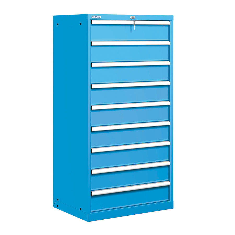 [021410] Cajonera metálica con 9 cajones - Dim.: 717x572x1450h mm - Azul ral 5012
